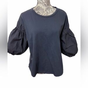 Amici by Baci Cotton Black Puff Ballon Sleeve Made in Italy Top Women’s